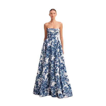 Damen Maxikleid Blütenmuster Schulterfrei Norvielle