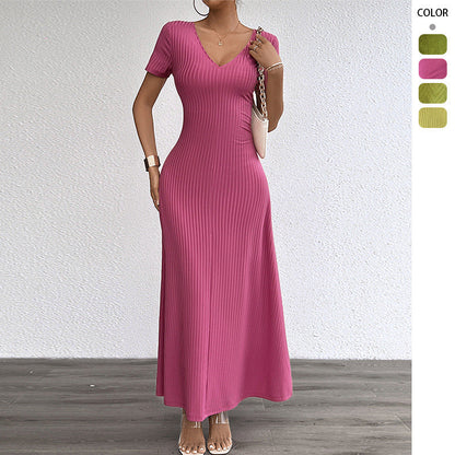 Damen Maxikleid Langarm Rippstruktur V-Ausschnitt Schwarz Norvielle - Norvielle