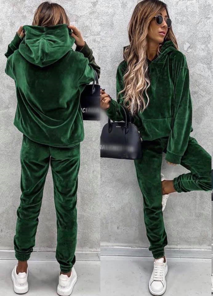 Damen Velours-Jogginganzug mit Kapuze elastisch Norvielle