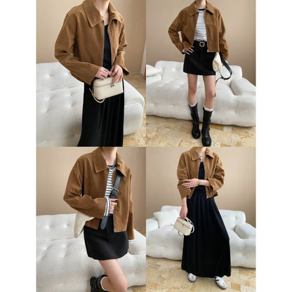 Damen Übergangsjacke Wildlederimitat Modern Revers