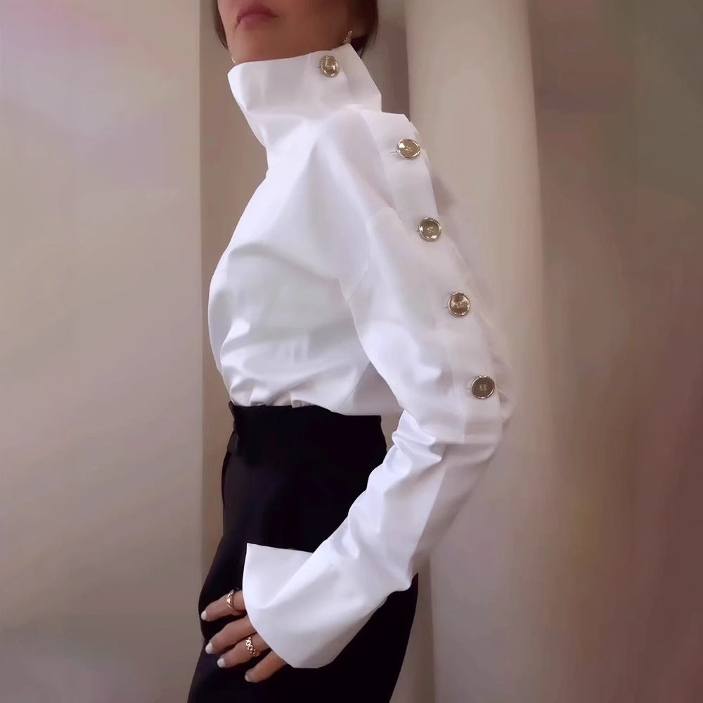 Damen Bluse Hohler Kragen Elegante Knöpfe Norvielle - Norvielle