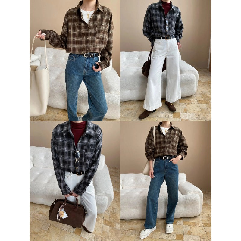 Damen Hemd Kariert Oversized mit Brusttasche