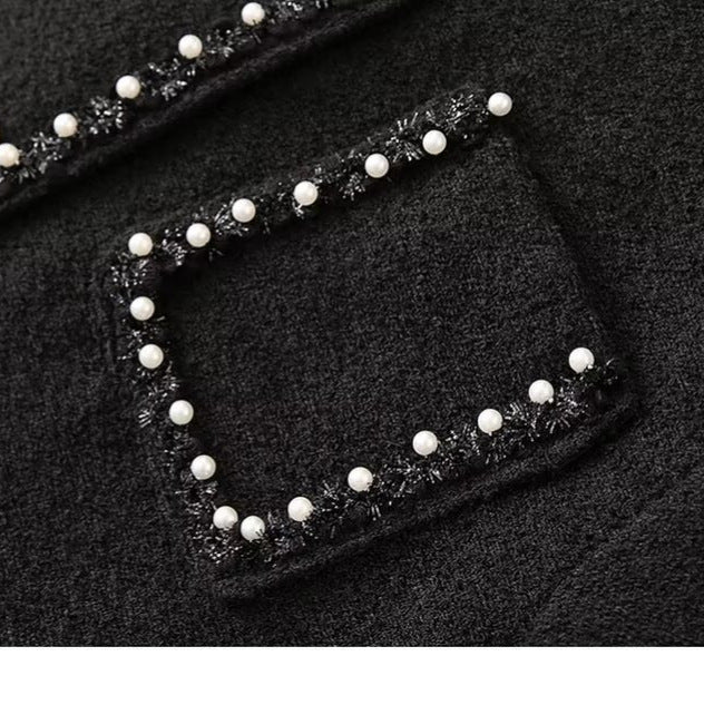 Damen Elegante Jacke Perlenverzierter Kragen