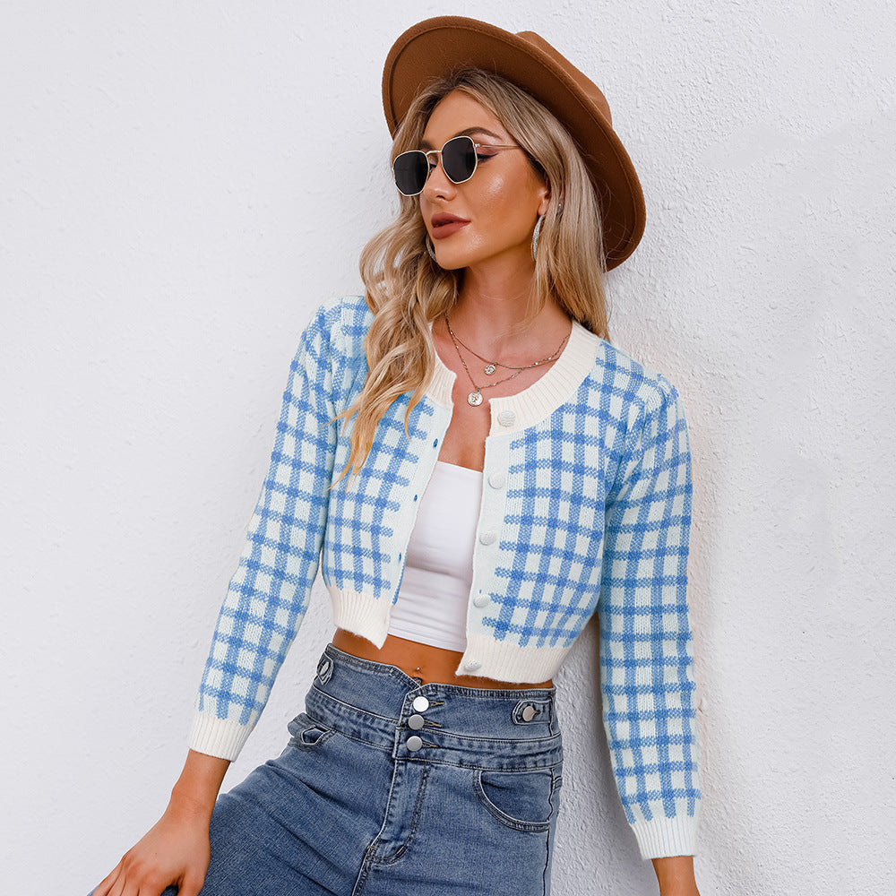 Damen Strickcardigan Karo Norvielle Weich Grün