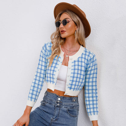 Damen Strickcardigan Karo Norvielle Weich Grün