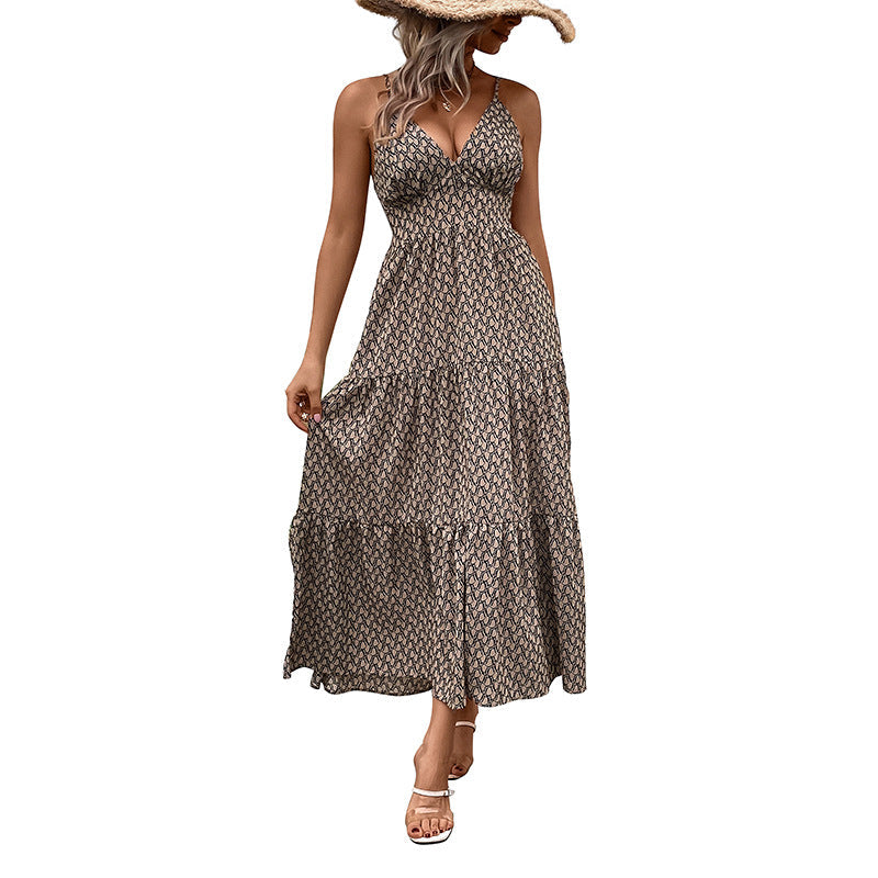 Damen Maxikleid Spaghettiträger Rüschendetails Norvielle