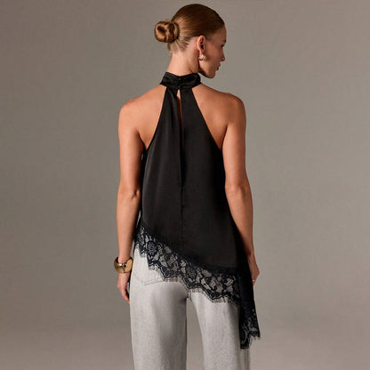 Damen Haltertop Spitzenbesatz Elegant