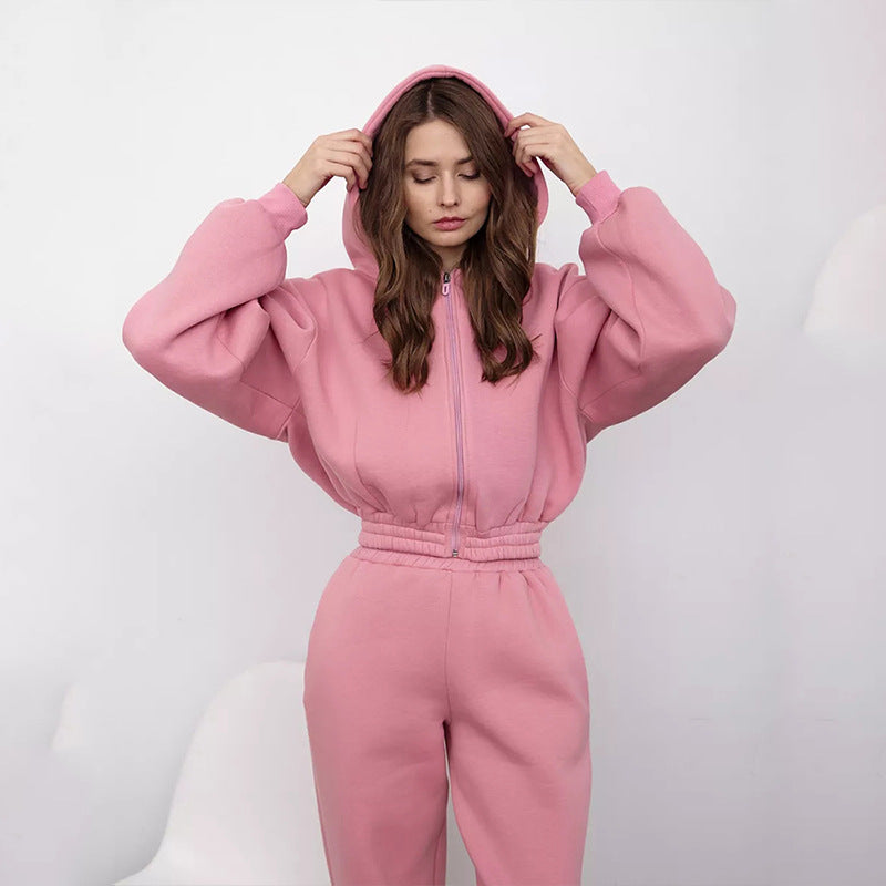 Damen Fleece-Jumpsuit Sportlich Kapuze Weite Passform Norvielle