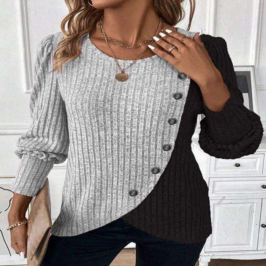 Damen Pullover Asymmetrisch Knopfdetails Norvielle