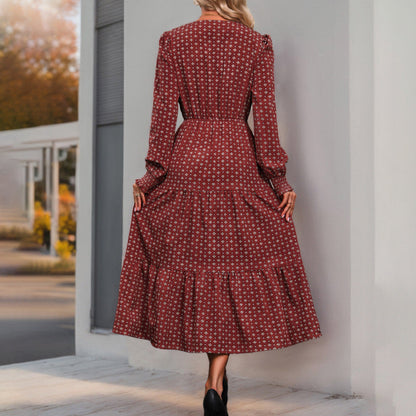 Damen Maxikleid Dekorativer Knopf Rüschendetails Norvielle