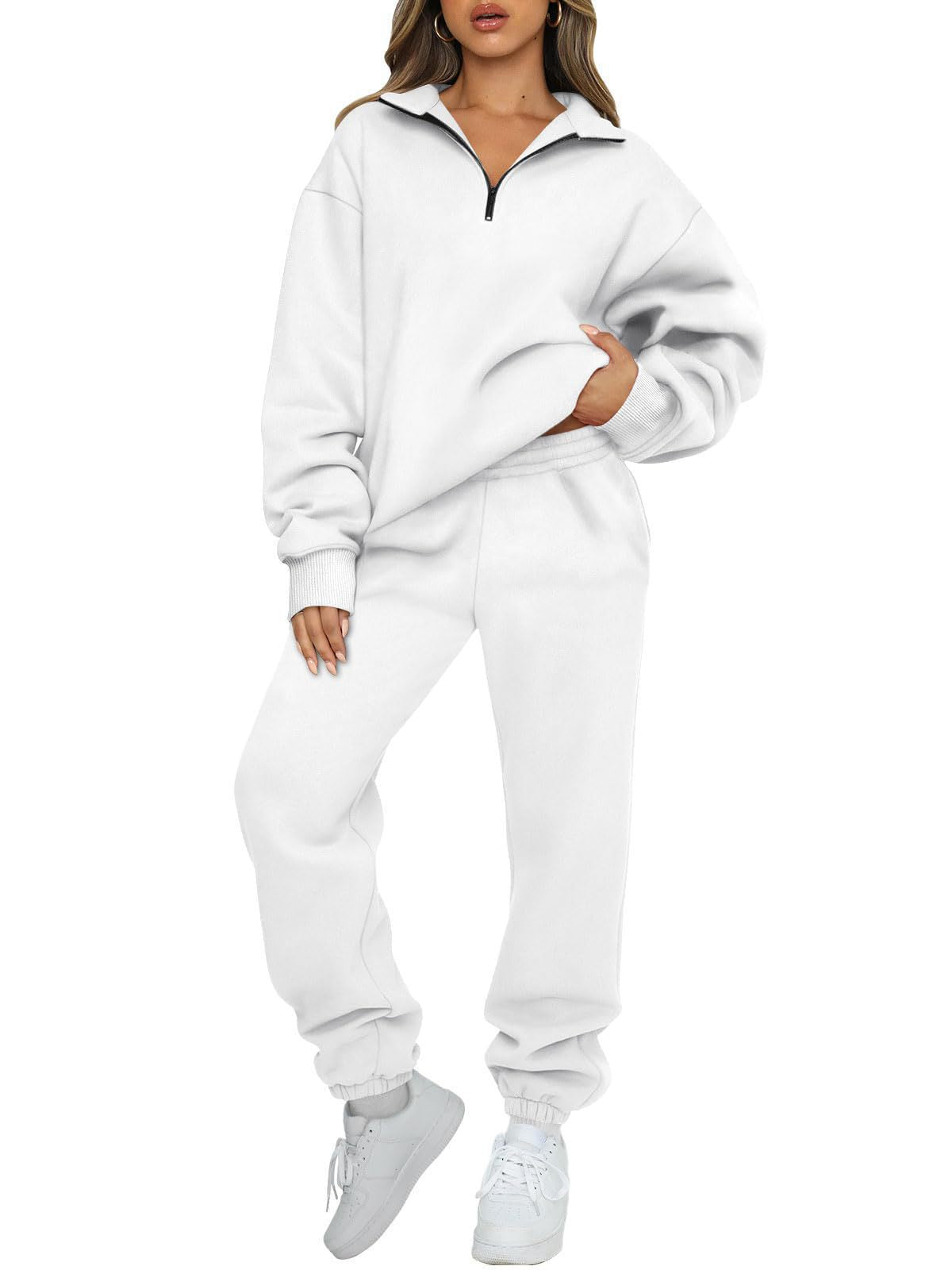 Damen Sweatpants-Set Stehkragen Kängurutasche Norvielle