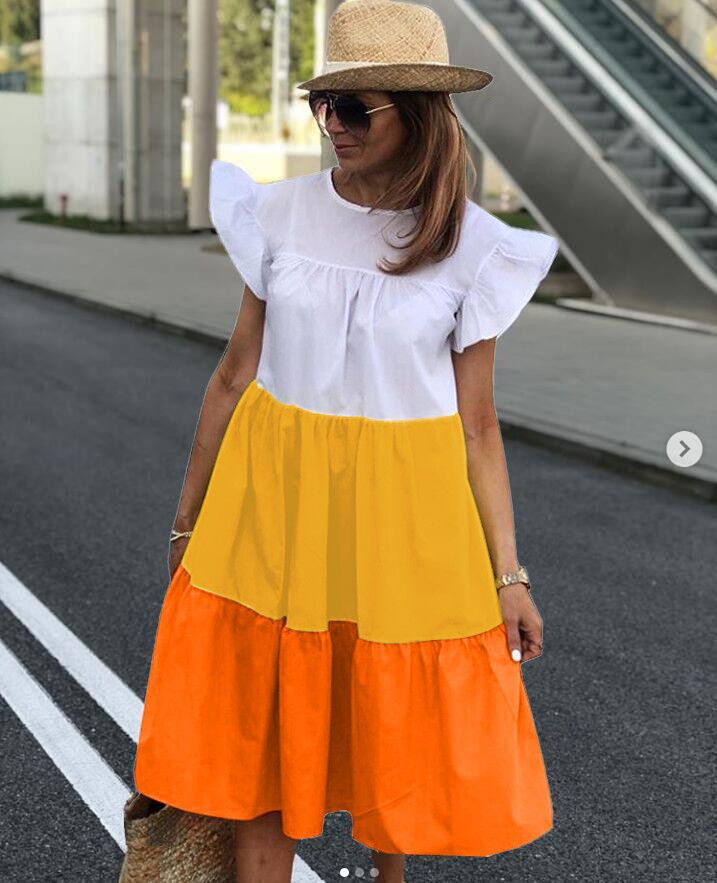 Damen Sommerkleid mit Volantdesign Leicht Blumenmuster