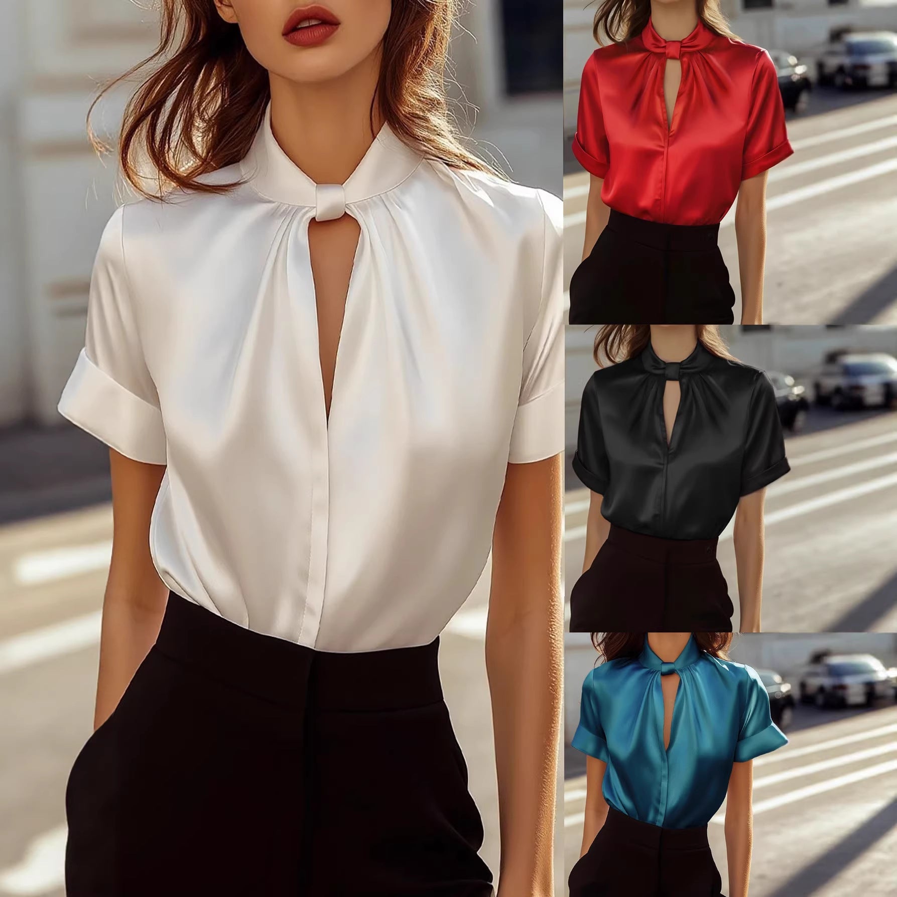 Damen Bluse Stehkragen Schimmernd Norvielle - Norvielle