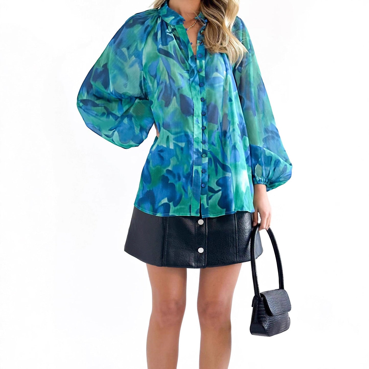 Damen Bluse Weites Oberteil Puffärmel Norvielle
