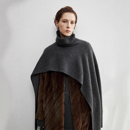 Damen Poncho Elegantes Design Extragroßer Kragen Beige - Norvielle