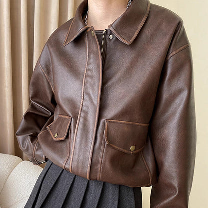 Damen Modische Kunstlederjacke