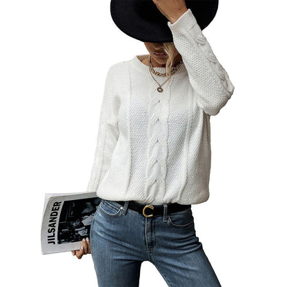 Damen Strickpullover V-Ausschnitt Zopfmuster Norvielle
