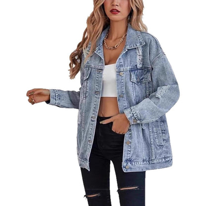 Damen Oversized Denimjacke Ripped Details