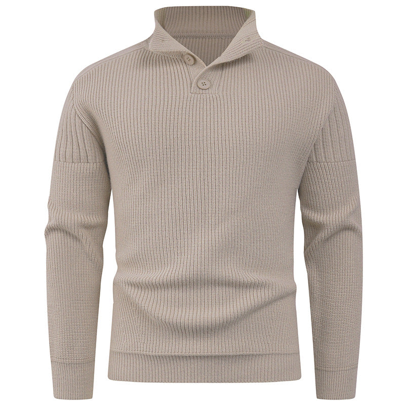 Herren Pullover Hochkragen Knopfdetails Wärme Beige