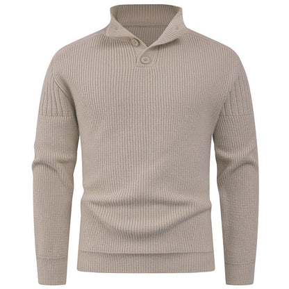 Herren Pullover Hochkragen Knopfdetails Wärme Beige
