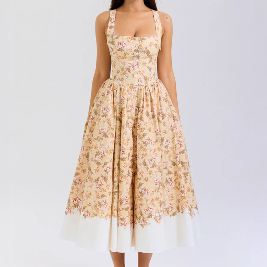 Damen Midi-Kleid Floralmuster Schmale Träger Norvielle - Norvielle