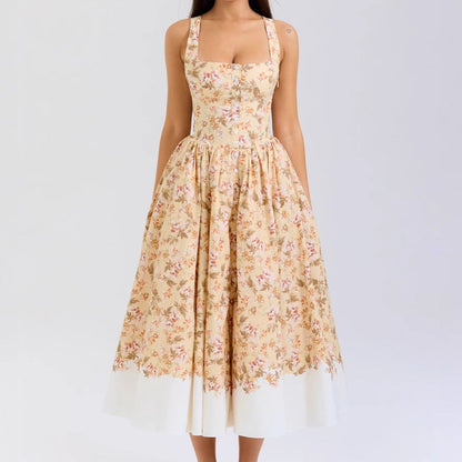 Damen Midi-Kleid Floralmuster Schmale Träger Norvielle - Norvielle