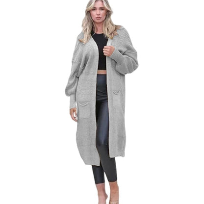 Damen Grobstrick Cardigan Offene Taschen Lässig Beige