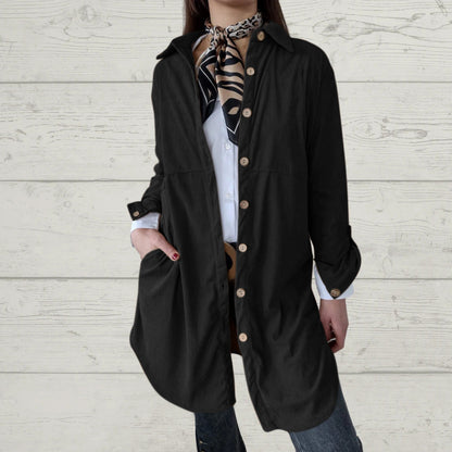 Damen Langarmhemdjacke Corddesign Strukturiert