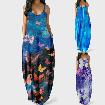 Damen Maxikleid Tie-Dye Muster V-Ausschnitt - Norvielle