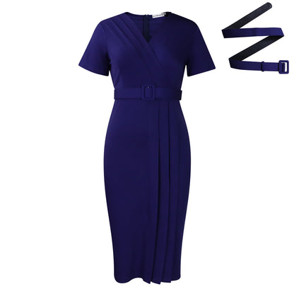 Damen Midi-Kleid Asymmetrisch Wickel-Design Gürtel Norvielle