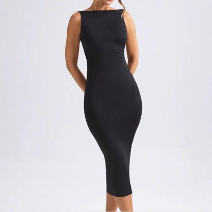 Damen Midi-Kleid Figurbetont mit Ausschnitt schwingend