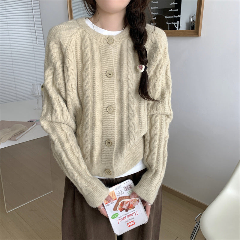 Damen Grobstrickjacke Zopfmuster Breite Ärmel Norvielle