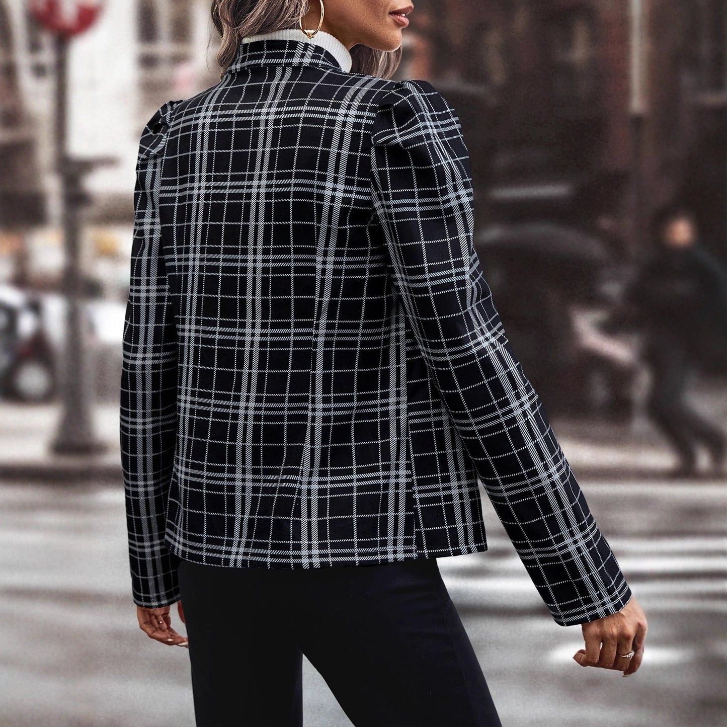 Damen Blazerjacke Kariert mit Knöpfen weiß