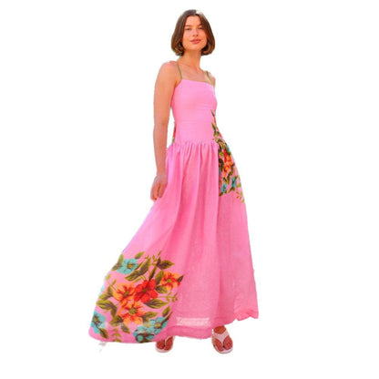 Damen Maxikleid Florales Design Rüschen Norvielle
