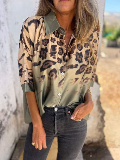 Damen Seidenbluse Leo-Muster Elegante Bluse