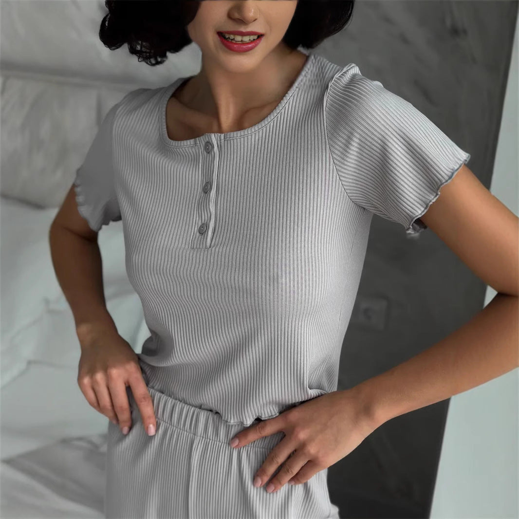 Damen Pyjama-Set Elastisch Knöpfe Weich
