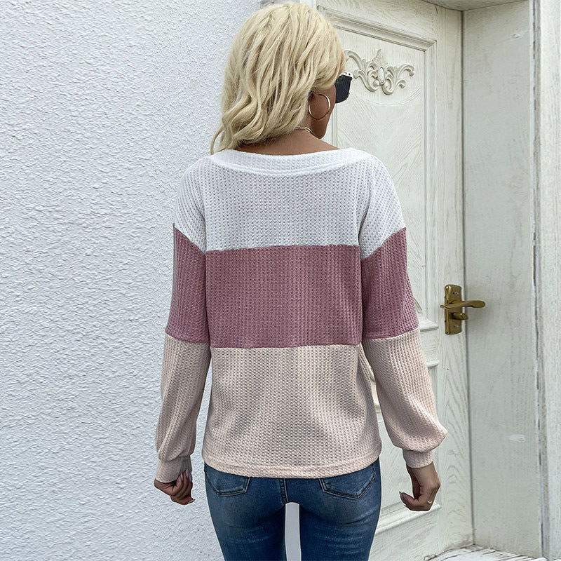 Damen Pullover V-Ausschnitt Strukturmuster Knöpfe Beige