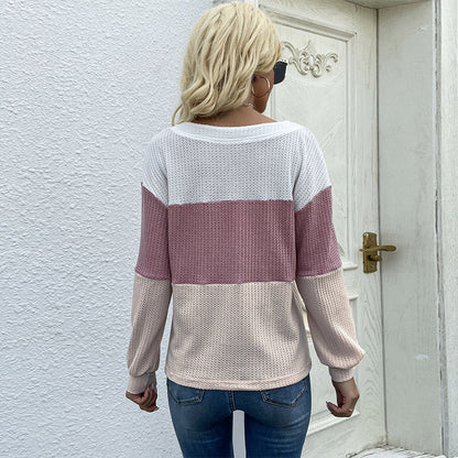 Damen Pullover V-Ausschnitt Strukturmuster Knöpfe Beige