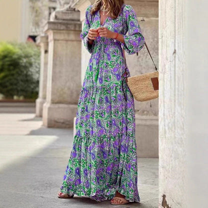 Damen Maxi-Kleid Florales Muster V-Ausschnitt