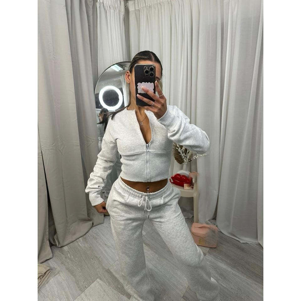 Damen Cropped Kapuzenjacke Jogginghose Set Norvielle