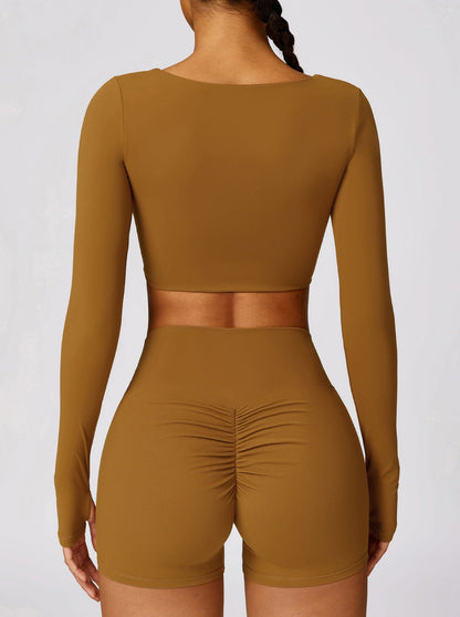 Damen Langarm Crop Nahtlos Sport Freizeit - Norvielle