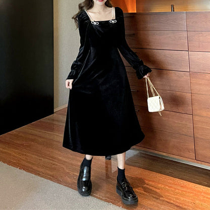 Damen Maxikleid Samt Rüschendetails Elegantes