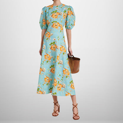 Damen Midikleid Voluminöse Puffärmel Florales Muster Norvielle
