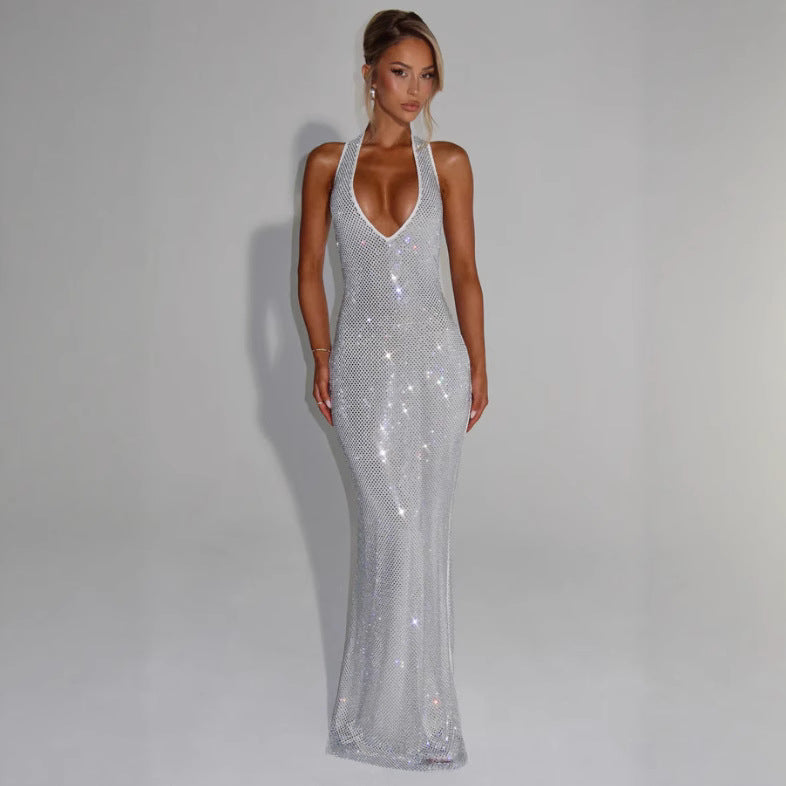 Damen Abendkleid Glitzernd V-Ausschnitt Figurbetont Norvielle - Norvielle