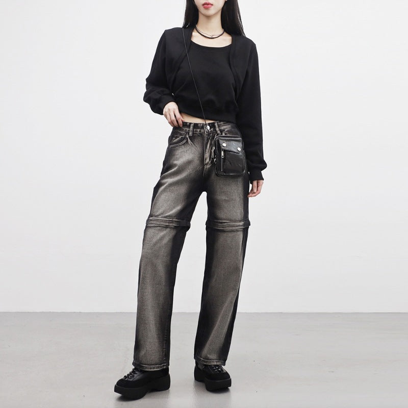 Damen Cropped Sweatjacke Weich Ärmel Norvielle