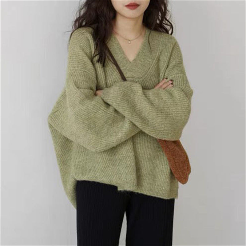 Damen Oversize Pullover V-Ausschnitt Kuschelfleece Beige