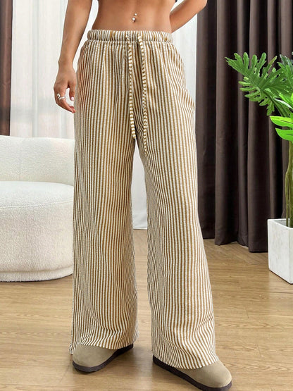 Damen Hohe Bundhose Gestreift Weiß