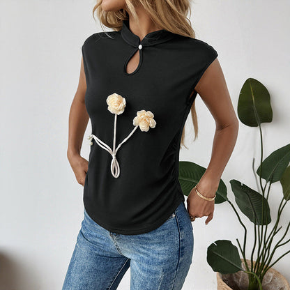 Damen Oberteil mit Blumenmuster und V-Ausschnitt
