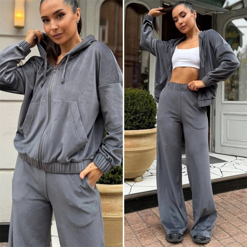 Damen Velours-Jogginganzug Mit Kapuze Komfort-Taile