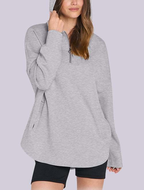 Damen Hoodie Halbzipp Norvielle Baumwolle Locker Beige